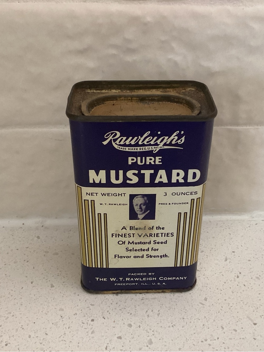 Vtg. Rawleigh’s Pure Mustard Spice Tin, The W. T. Rawleigh Co.  Freeport, IL